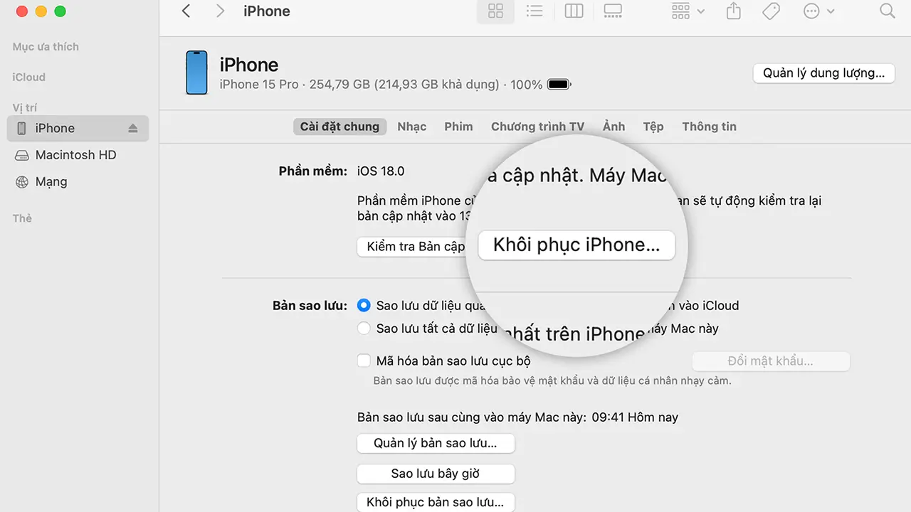 Hướng dẫn cách Reset iPhone bằng chức năng khôi phục iPhone có trên iTune.