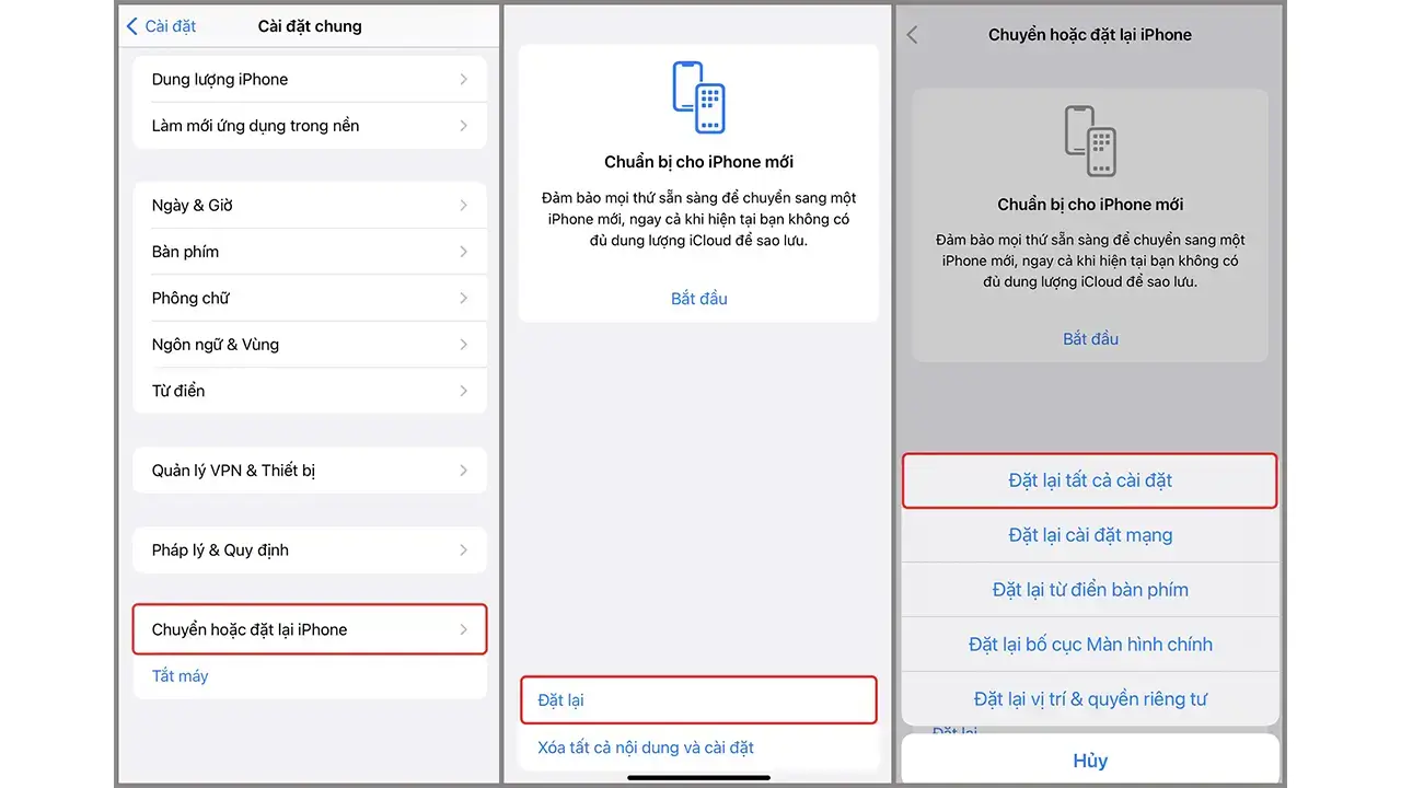 Hướng dẫn đặt lại tất cả cài đặt không mất dữ liệu.